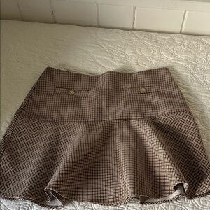 LOFT Brown and White Plaid Skirt
